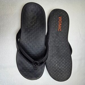 Vionic Flip Flops Thong Sandals Womens Size 10 Black Orthopedic HIgh Tide Arch